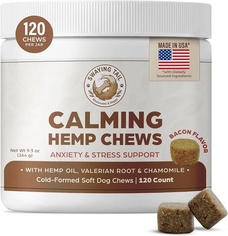 Calming Chews for Dogs Anxiety Relief – Hemp Oil Treats with Valerian Root & Chamomile – Natural Stress Support for Separation – 120 Soft Chews (Bacon Flavor) in Saudi Arabia