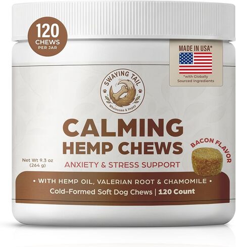 Calming Chews for Dogs Anxiety Relief – Hemp Oil Treats with Valerian Root & Chamomile – Natural Stress Support for Separation – 120 Soft Chews (Bacon Flavor) in Saudi Arabia