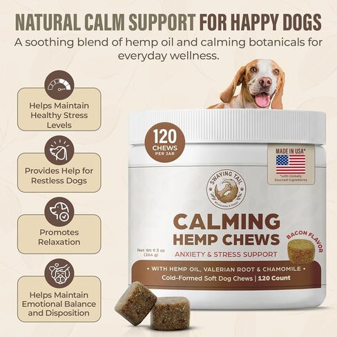 Calming Chews for Dogs Anxiety Relief – Hemp Oil Treats with Valerian Root & Chamomile – Natural Stress Support for Separation – 120 Soft Chews (Bacon Flavor) in Saudi Arabia
