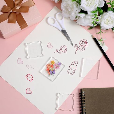4Pcs Acrylic Blocks for Stamping, Acrylic Stamp Blocks, Clear Stamping Tools Set with Grid Lines for Scrapbooking DIY Crafts Card Making in Saudi Arabia