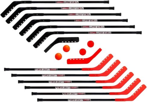 Cosom Junior Hockey Sticks for Floor Hockey and Street Hockey for Kids, Youth Hockey Set, PHYS Ed Hockey Equipment, Hockey Training, 16 Piece 12 Plastic Sticks, 2 Pucks, in Saudi Arabia