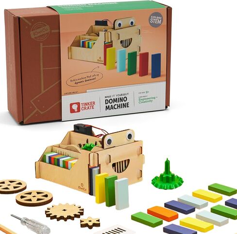 KiwiCo - Domino Machine, Wooden Domino Set for Family Games with 100 Dominoes and Wood Domino Robot, for Kids Ages 9+ in Kuwait