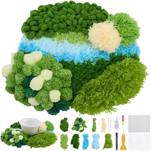 WEBEEDY Latch Hook Moss Coaster Kit Complete DIY Coaster Set with Yarn, Mesh, Tools and Instruction for Adults Beginners DIY Craft Hobbies Home Office Birthday Decor, 7.9"x9.1"/20x23 cm in Saudi Arabia