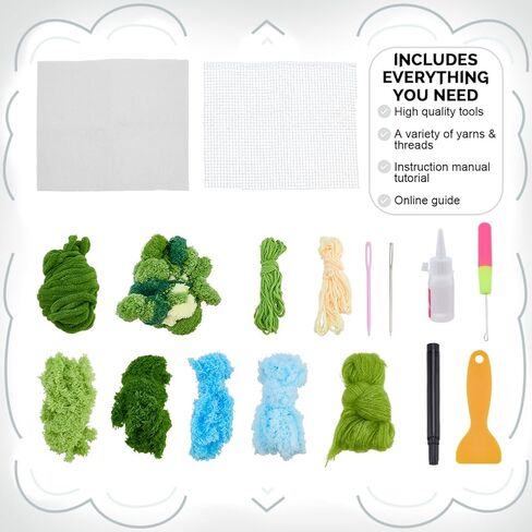 WEBEEDY Latch Hook Moss Coaster Kit Complete DIY Coaster Set with Yarn, Mesh, Tools and Instruction for Adults Beginners DIY Craft Hobbies Home Office Birthday Decor, 7.9"x9.1"/20x23 cm in Saudi Arabia