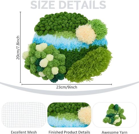 WEBEEDY Latch Hook Moss Coaster Kit Complete DIY Coaster Set with Yarn, Mesh, Tools and Instruction for Adults Beginners DIY Craft Hobbies Home Office Birthday Decor, 7.9"x9.1"/20x23 cm in Saudi Arabia