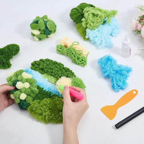 WEBEEDY Latch Hook Moss Coaster Kit Complete DIY Coaster Set with Yarn, Mesh, Tools and Instruction for Adults Beginners DIY Craft Hobbies Home Office Birthday Decor, 7.9"x9.1"/20x23 cm in Saudi Arabia