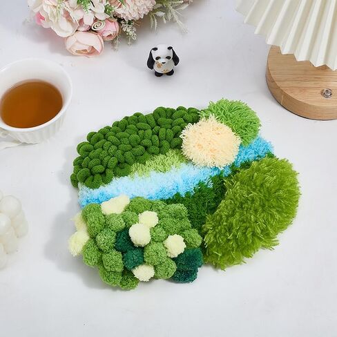 WEBEEDY Latch Hook Moss Coaster Kit Complete DIY Coaster Set with Yarn, Mesh, Tools and Instruction for Adults Beginners DIY Craft Hobbies Home Office Birthday Decor, 7.9"x9.1"/20x23 cm in Saudi Arabia