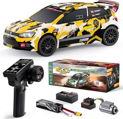 1:12 RC Rally Car Fast 45 MPH، سيارة الانجراف مع الدوران 4X4، سيارات RC سريعة بدون فرش، 1/12 سيارات التحكم عن بعد للبالغين للدفع الرباعي، لمضمار السباق والطين المتوافق مع بطارية 3S - أصفر in Kuwait