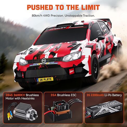 1:12 RC Rally Car Fast 45 MPH، سيارة الانجراف مع الدوران 4X4، سيارات RC سريعة بدون فرش، 1/12 سيارات التحكم عن بعد للبالغين للدفع الرباعي، لمضمار السباق والطين المتوافق مع بطارية 3S - أصفر in Kuwait