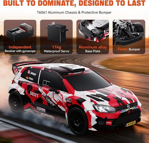 1:12 RC Rally Car Fast 45 MPH، سيارة الانجراف مع الدوران 4X4، سيارات RC سريعة بدون فرش، 1/12 سيارات التحكم عن بعد للبالغين للدفع الرباعي، لمضمار السباق والطين المتوافق مع بطارية 3S - أصفر in Kuwait