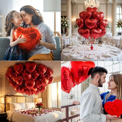 20Pcs Red Heart Balloons 18 inch Foil Heart Shaped Balloons Large Valentines Balloons Helium Support for Valentines Day Wedding Bridal Showers Engagement Anniversary Valentine's Day Decorations in Saudi Arabia