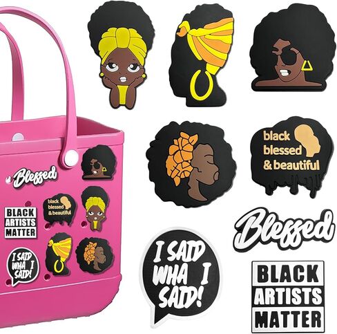 Hikkcos 8PCS Black Girl Charms for Bogg Bags Afro-Centric Beach Bag Accessories Lightweight, Waterproof Clips for Summer Totes, Pool & Travel in Saudi Arabia