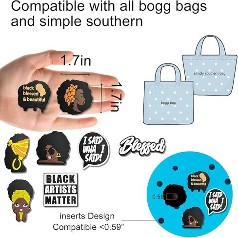 Hikkcos 8PCS Black Girl Charms for Bogg Bags Afro-Centric Beach Bag Accessories Lightweight, Waterproof Clips for Summer Totes, Pool & Travel in Saudi Arabia