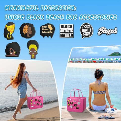 Hikkcos 8PCS Black Girl Charms for Bogg Bags Afro-Centric Beach Bag Accessories Lightweight, Waterproof Clips for Summer Totes, Pool & Travel in Saudi Arabia