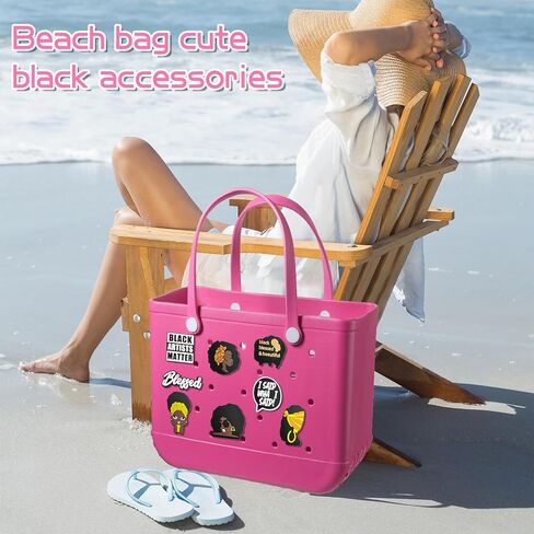 Hikkcos 8PCS Black Girl Charms for Bogg Bags Afro-Centric Beach Bag Accessories Lightweight, Waterproof Clips for Summer Totes, Pool & Travel in Saudi Arabia