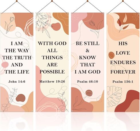 4PCS Church Banners for Sanctuary Wall - 2x6ft Oxford Cloth Inspirational Christian Banner with Daffodils Tulips Hydrangeas Cosmos Design, Worship Decorations in Kuwait