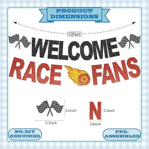 Welcome Race Fans Banner - NO DIY Race Fans Decorations For Party Supplies Glitter Cars Party Décor in Kuwait