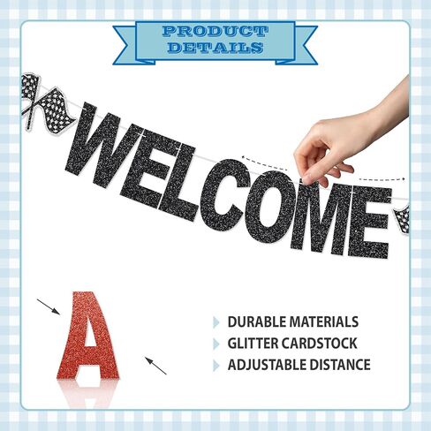 Welcome Race Fans Banner - NO DIY Race Fans Decorations For Party Supplies Glitter Cars Party Décor in Kuwait