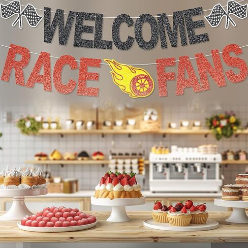 Welcome Race Fans Banner - NO DIY Race Fans Decorations For Party Supplies Glitter Cars Party Décor in Kuwait