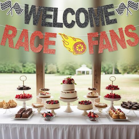 Welcome Race Fans Banner - NO DIY Race Fans Decorations For Party Supplies Glitter Cars Party Décor in Kuwait