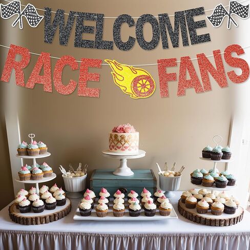 Welcome Race Fans Banner - NO DIY Race Fans Decorations For Party Supplies Glitter Cars Party Décor in Kuwait