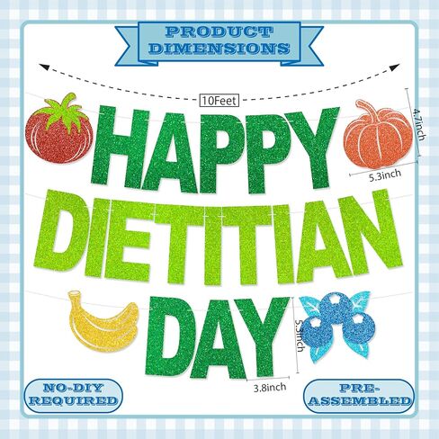 Happy Dietitian Day Banner - NO DIY Registered Dietitian Nutritionist Day Decorations For Office Décor Glitter RDN DN Appreciation Gifts in Kuwait