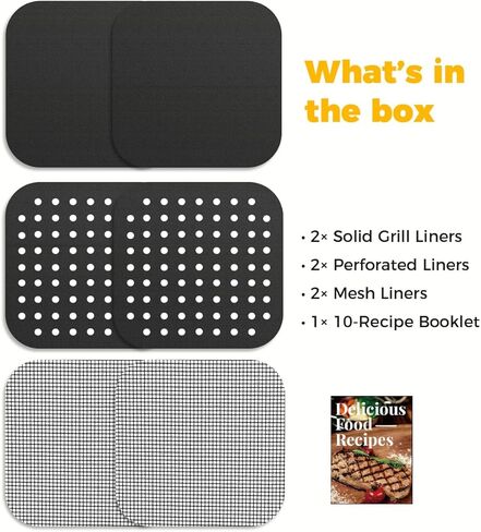 ملحقات بطانة قابلة لإعادة الاستخدام لفرن بيتزا Ninja Woodfire 8 في 1 للمدخن الخارجي MO201 - 2 صلب، 2 شبكي، و2 مثقوب (ألياف زجاجية PTFE، خالية من PFOA) - آمنة عند 500 درجة فهرنهايت in Kuwait