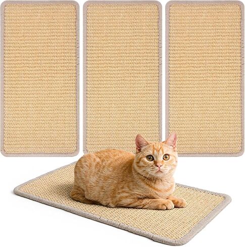 4 PCS Carpet Cat Scratching Mat Sisal, 15.7 x 7.8 inch Natural Sisal Cat Scratching Mat with Adhesive Hook Loop Tape for Indoor Protect Couch and Carpets in Saudi Arabia