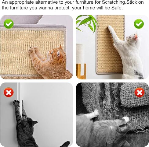 4 PCS Carpet Cat Scratching Mat Sisal, 15.7 x 7.8 inch Natural Sisal Cat Scratching Mat with Adhesive Hook Loop Tape for Indoor Protect Couch and Carpets in Saudi Arabia