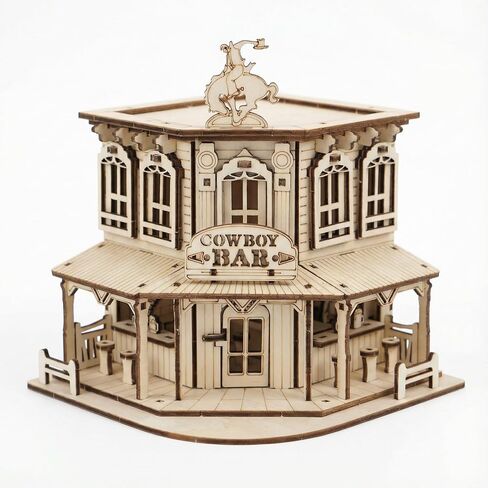 DIY 3D Wooden Puzzles for Adults,Book Nook kit Miniature Dollhouse Kits, Western Cowboy Bar Saloon Building Set, Architecture Wood Assembly Model Creative Gift for Teens in Saudi Arabia