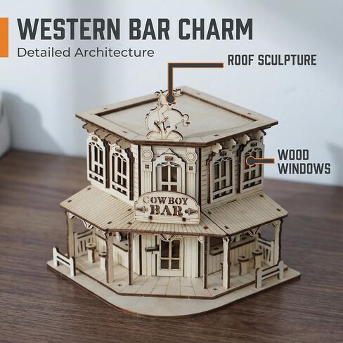 DIY 3D Wooden Puzzles for Adults,Book Nook kit Miniature Dollhouse Kits, Western Cowboy Bar Saloon Building Set, Architecture Wood Assembly Model Creative Gift for Teens in Saudi Arabia