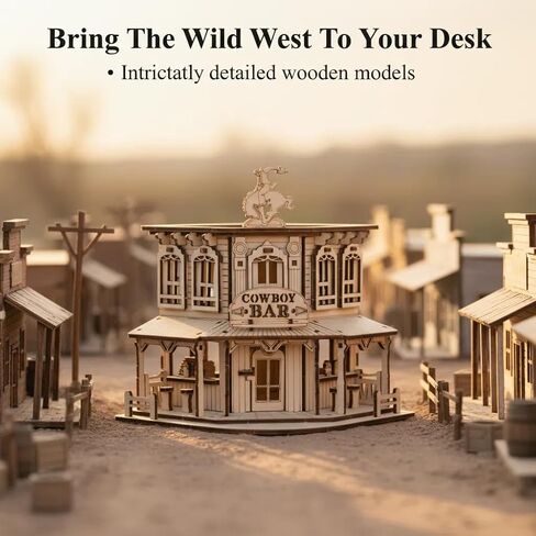 DIY 3D Wooden Puzzles for Adults,Book Nook kit Miniature Dollhouse Kits, Western Cowboy Bar Saloon Building Set, Architecture Wood Assembly Model Creative Gift for Teens in Saudi Arabia