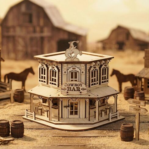 DIY 3D Wooden Puzzles for Adults,Book Nook kit Miniature Dollhouse Kits, Western Cowboy Bar Saloon Building Set, Architecture Wood Assembly Model Creative Gift for Teens in Saudi Arabia
