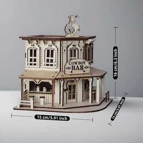 DIY 3D Wooden Puzzles for Adults,Book Nook kit Miniature Dollhouse Kits, Western Cowboy Bar Saloon Building Set, Architecture Wood Assembly Model Creative Gift for Teens in Saudi Arabia