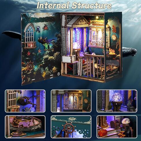 Book Nook Kits for Adults - Ocean Mystery 3D Puzzle with LED | Pirate Shipwreck Diorama & Seashell Decor | Unique Gifts for Adventure Lovers (Blue) in Saudi Arabia