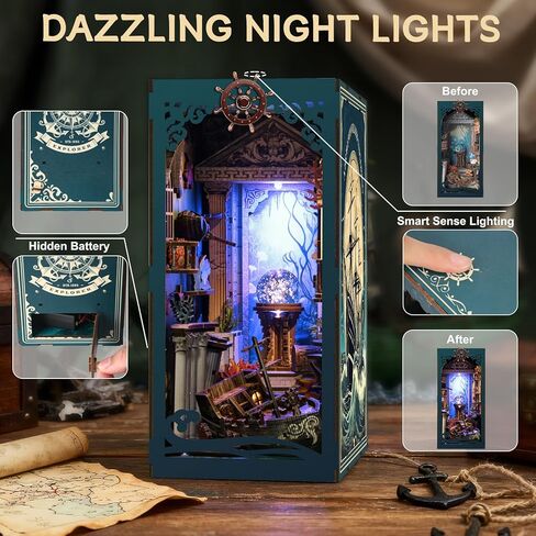 Book Nook Kits for Adults - Ocean Mystery 3D Puzzle with LED | Pirate Shipwreck Diorama & Seashell Decor | Unique Gifts for Adventure Lovers (Blue) in Saudi Arabia