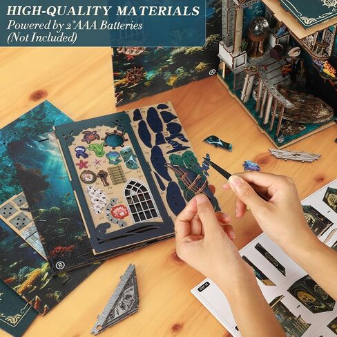 Book Nook Kits for Adults - Ocean Mystery 3D Puzzle with LED | Pirate Shipwreck Diorama & Seashell Decor | Unique Gifts for Adventure Lovers (Blue) in Saudi Arabia