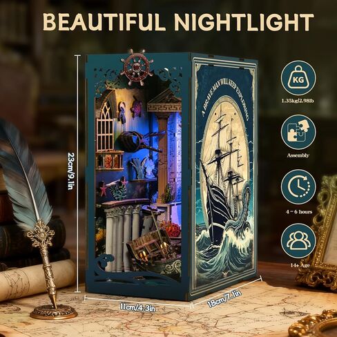 Book Nook Kits for Adults - Ocean Mystery 3D Puzzle with LED | Pirate Shipwreck Diorama & Seashell Decor | Unique Gifts for Adventure Lovers (Blue) in Saudi Arabia