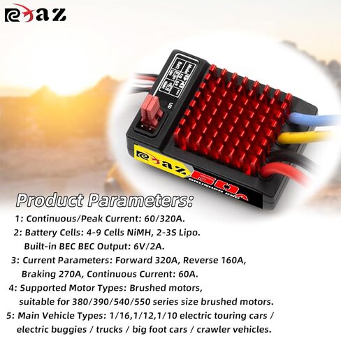 Brushed Power Combo 550 55T Motor 60/320A ESC BEC 6V/2A Splash-Proof for 1/10 RC Crawler Car Trx4 Trx6 Axial SCX10 II III Redcat Gen7 Gen8 V2 RC4WD D90,Slow Car in Saudi Arabia