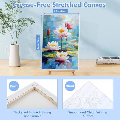 Bowetile Framed Paint by Numbers for Adults Beginners with Wooden Easel, Flowers Lotus Adults' Paint-by-Number Kits on Canvas, Easy DIY Acrylic Number Painting for Home Decor Birthday Gifts, 8x12in in Saudi Arabia