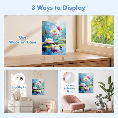 Bowetile Framed Paint by Numbers for Adults Beginners with Wooden Easel, Flowers Lotus Adults' Paint-by-Number Kits on Canvas, Easy DIY Acrylic Number Painting for Home Decor Birthday Gifts, 8x12in in Saudi Arabia
