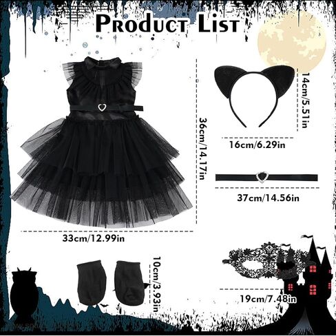 18 Inch Girl American Doll Clothes and Accessories 6 Pcs 18 Inch Doll Clothes Set Include Black Dress Socks Eye Mask Headband Neck Strap Sticker Halloween for Girls (No Doll) in Saudi Arabia