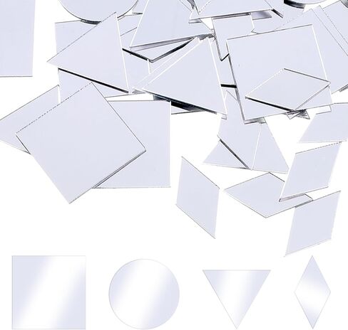 120 Pcs Mirror Pieces for Crafts, 4 Shapes Self-Adhesive Mosaic Glass Pieces, Acrylic Mirror Mosaic Tiles, Triangles/Squares/Rounds/Rhombus for DIY Art, Wall Decor, Jewelry & Frame Making in Saudi Arabia