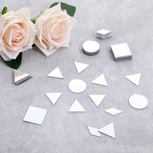 120 Pcs Mirror Pieces for Crafts, 4 Shapes Self-Adhesive Mosaic Glass Pieces, Acrylic Mirror Mosaic Tiles, Triangles/Squares/Rounds/Rhombus for DIY Art, Wall Decor, Jewelry & Frame Making in Saudi Arabia