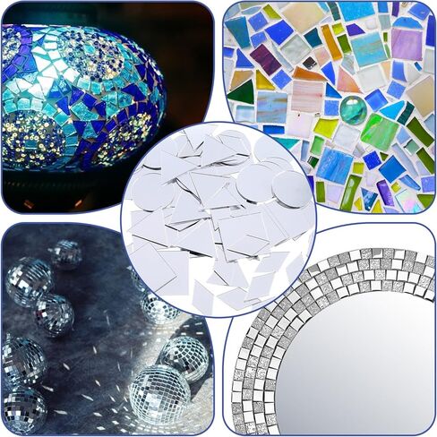 120 Pcs Mirror Pieces for Crafts, 4 Shapes Self-Adhesive Mosaic Glass Pieces, Acrylic Mirror Mosaic Tiles, Triangles/Squares/Rounds/Rhombus for DIY Art, Wall Decor, Jewelry & Frame Making in Saudi Arabia