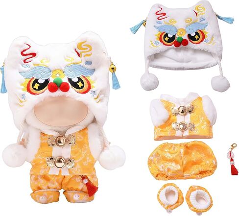Lion Dance New Year 5 Piece Set Doll Clothing Compatible with Labubu 15 17cm Figure Festive Cute Detailed Costume (All_RED) in Saudi Arabia