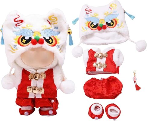 Lion Dance New Year 5 Piece Set Doll Clothing Compatible with Labubu 15 17cm Figure Festive Cute Detailed Costume (All_RED) in Saudi Arabia