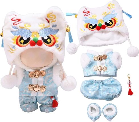 Lion Dance New Year 5 Piece Set Doll Clothing Compatible with Labubu 15 17cm Figure Festive Cute Detailed Costume (All_RED) in Saudi Arabia