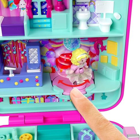 Polly Pocket Mattel 80th Anniversary Tribute Pencil Case Set with 3 Dolls, 1 Pet, a Skirt and Celebration Themed Furniture, JGK22 in Saudi Arabia