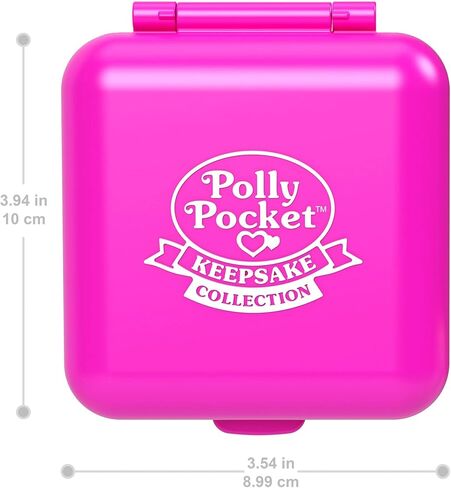 Polly Pocket Mattel 80th Anniversary Tribute Pencil Case Set with 3 Dolls, 1 Pet, a Skirt and Celebration Themed Furniture, JGK22 in Saudi Arabia